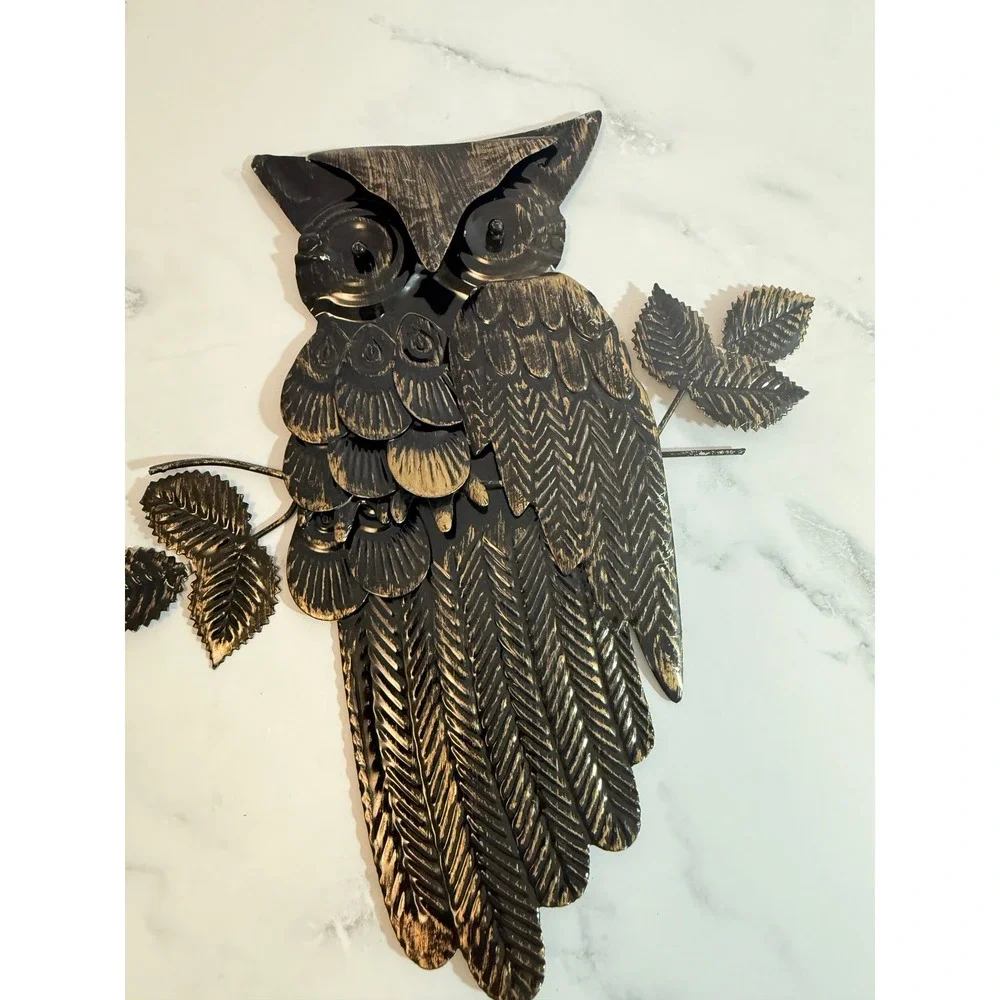 VTG 1960s MCM Distressed Metal Owl Wall Hangings Decor 11